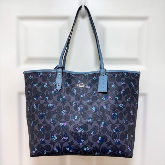 Coach Handbags - SOLD Coach Reversible City Tote Signature Floral Denim Cornflower Coated Canvas